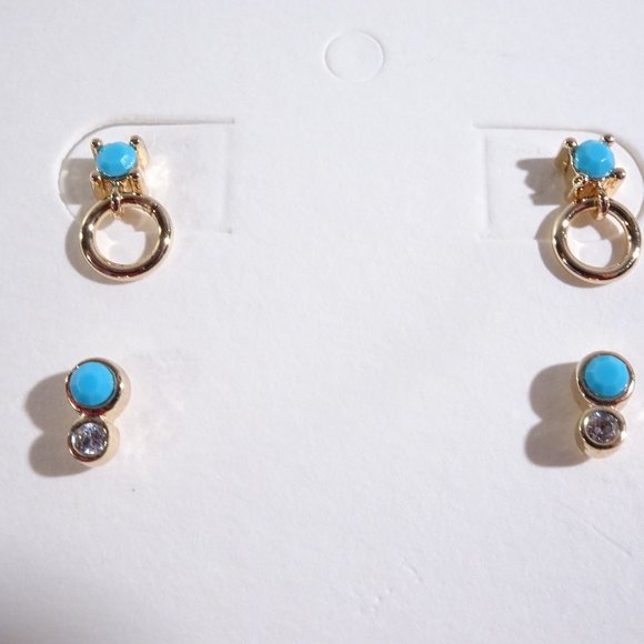 Banana republic Micro Fine Turq Stud earrings Set of 2 NWT 59.50 - Picture 2 of 3